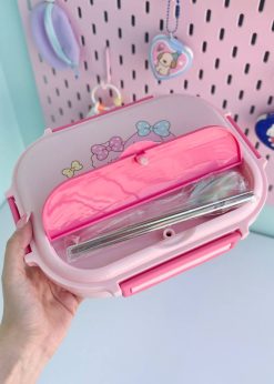 ظرف غذای فلزی ملودی کیوت صورتی