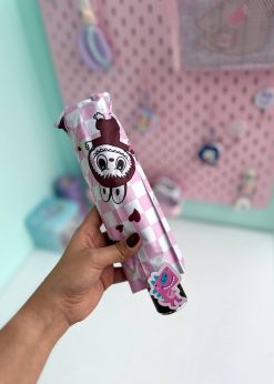 چتر چهارخونه لبوبو کیوت صورتی