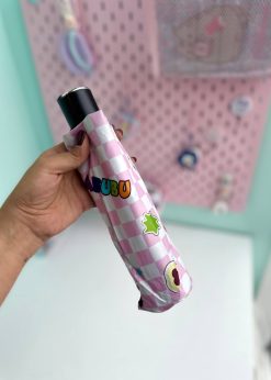 چتر چهارخونه لبوبو کیوت صورتی