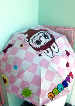 چتر چهارخونه لبوبو صورتی کیوت