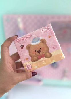 دستمال کاغذی مربعی تدی کیوت صورتی