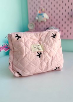 کیف لوازم آرایش پاپیونی صورتی