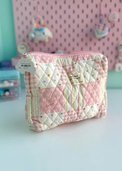 کیف لوازم آرایش گلدار صورتی پاستلی