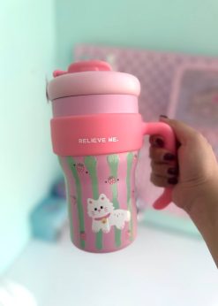 تراول ماگ دسته دار گربه و توت فرنگی