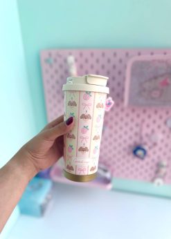 تراول ماگ پاپیون دار کیوت صورتی پاستلی