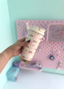 تراول ماگ پاپیون دار کیوت صورتی پاستلی