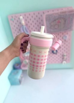 تامبلر چهارخونه پاپیون دار صورتی پاستلی