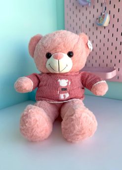 عروسک تدی نشسته پلیور صورتی