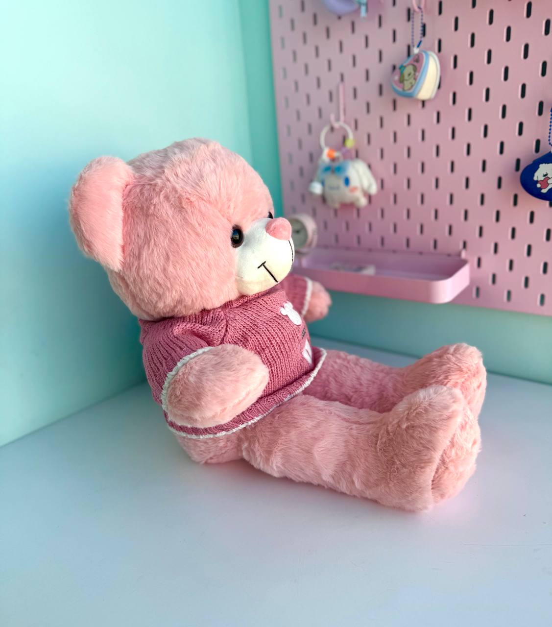 عروسک تدی نشسته پلیور صورتی