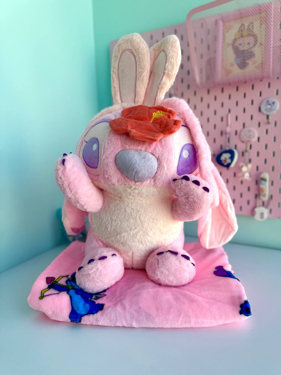 پتو بالشتی استیچ تل خرگوشی صورتی