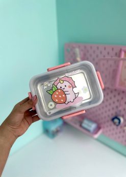 ظرف غذای فلزی توت فرنگی صورتی