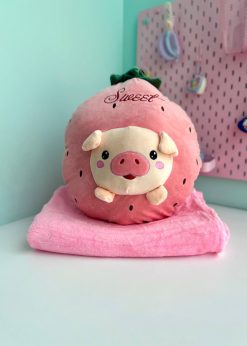 پتو بالشتی توت فرنگی گرد صورتی