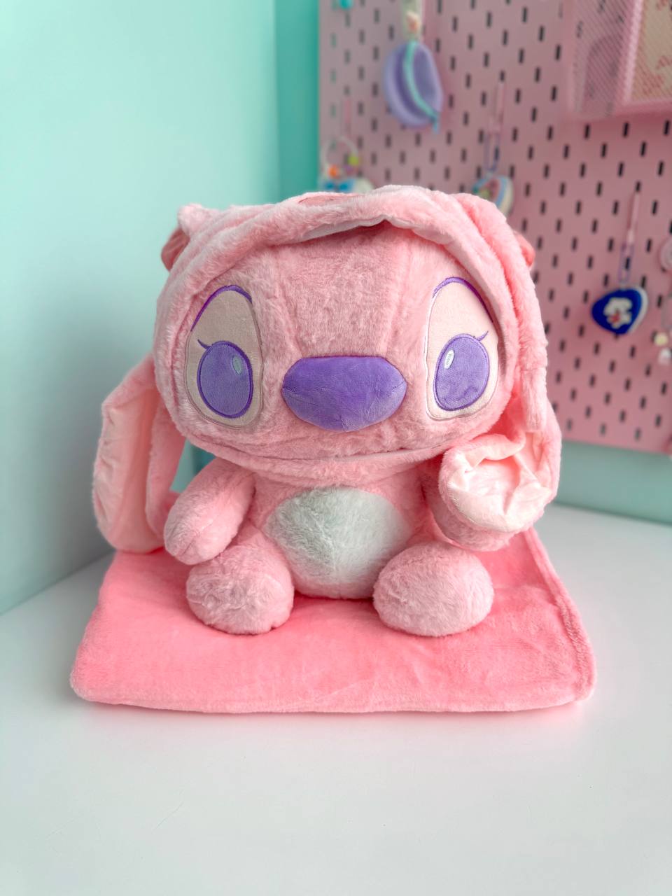 پتو بالشتی استیچ کلاه دار نشسته صورتی