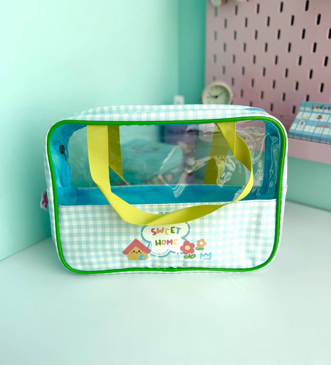 کیف لوازم آرایش چهارخونه رنگی