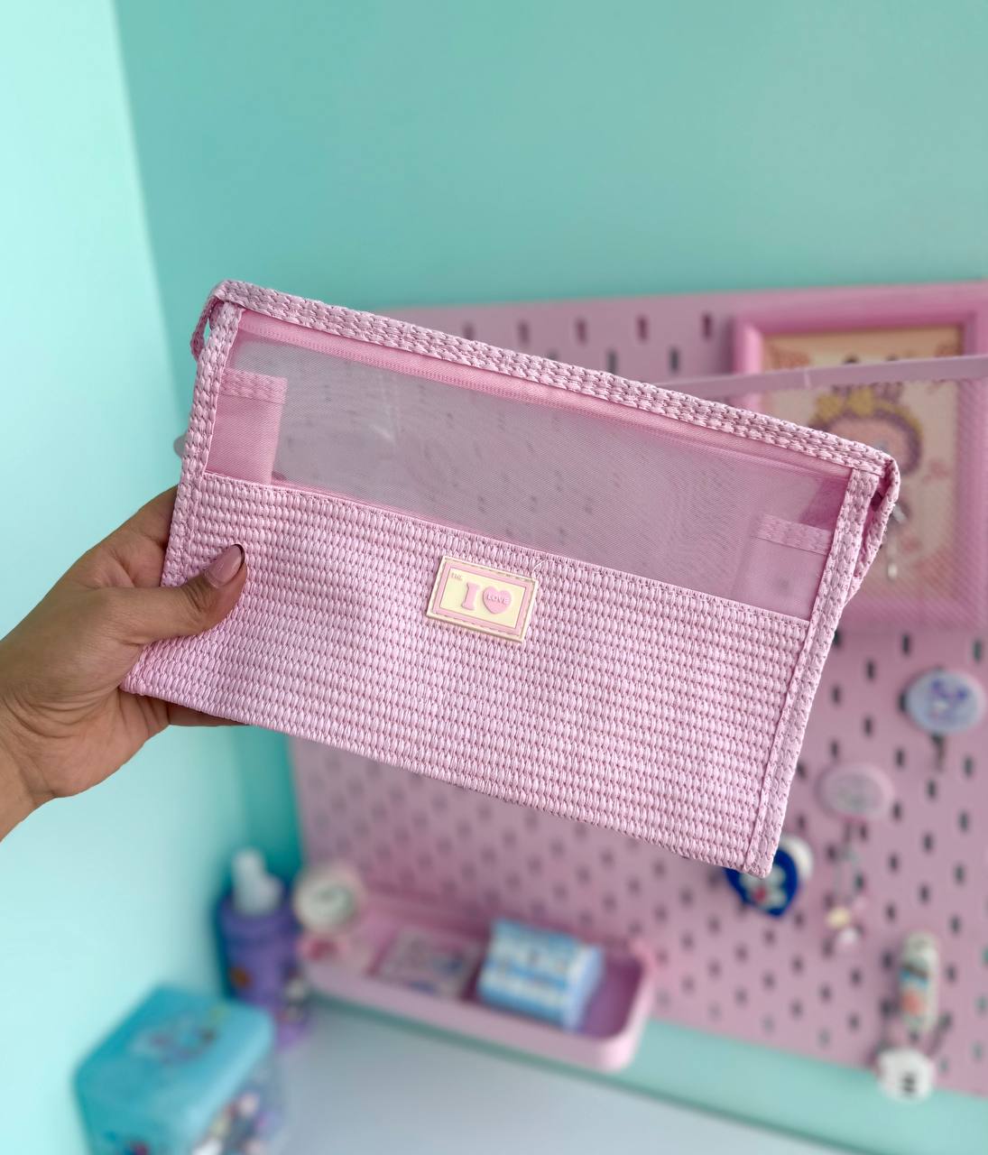 کیف لوازم آرایش مستطیلی صورتی