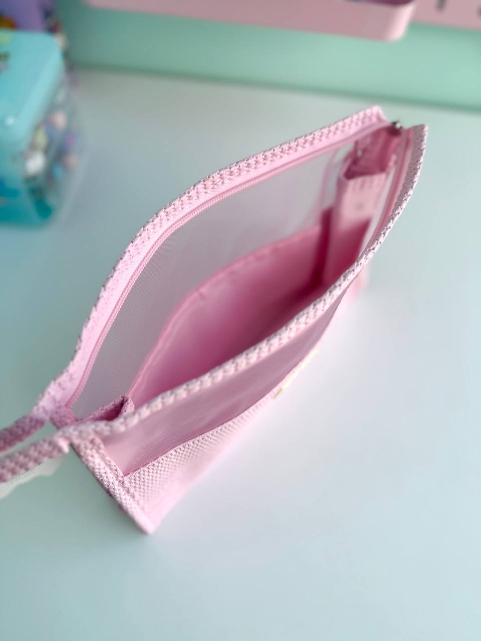 کیف لوازم آرایش مستطیلی صورتی