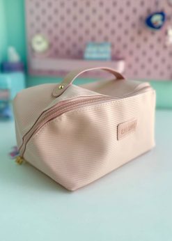 کیف لوازم آرایش مستطیلی صورتی پاستلی