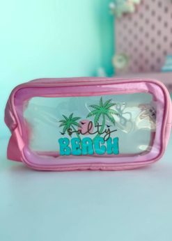 کیف لوازم آرایش مستطیلی شفاف صورتی