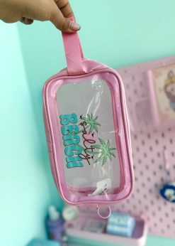 کیف لوازم آرایش مستطیلی شفاف صورتی