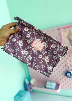 کیف لوازم آرایش گل گلی بنفش