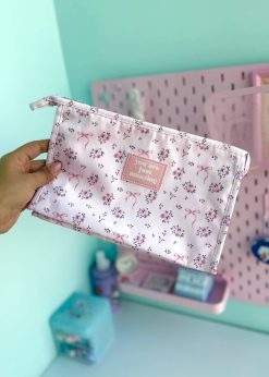 کیف لوازم آرایش گل گلی صورتی