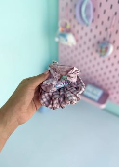 کش موی دو عددی چهارخونه صورتی