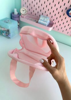 کیف لوازم آرایش توری صورتی پاستلی