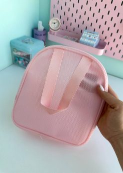 کیف لوازم آرایش توری صورتی پاستلی
