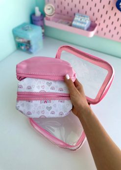 کیف لوازم آرایش رنگین کمانی صورتی