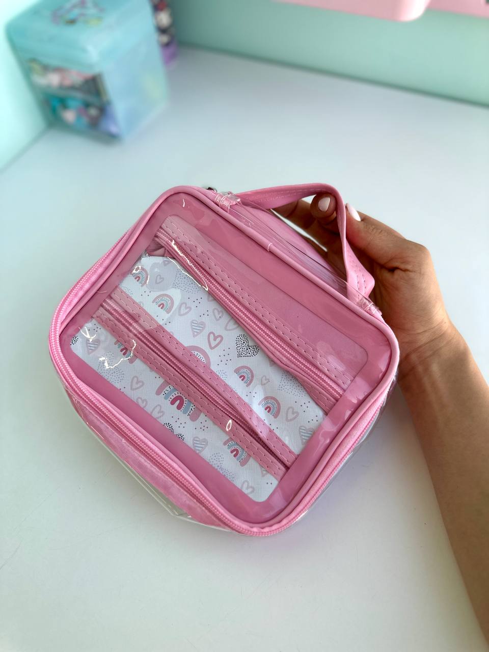 کیف لوازم آرایش رنگین کمانی صورتی