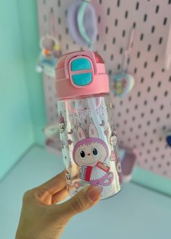 قمقمه استوانه ای شفاف لبوبو صورتی