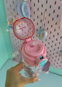 قمقمه استوانه ای شفاف لبوبو صورتی