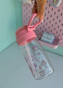 قمقمه استوانه ای شفاف لبوبو صورتی