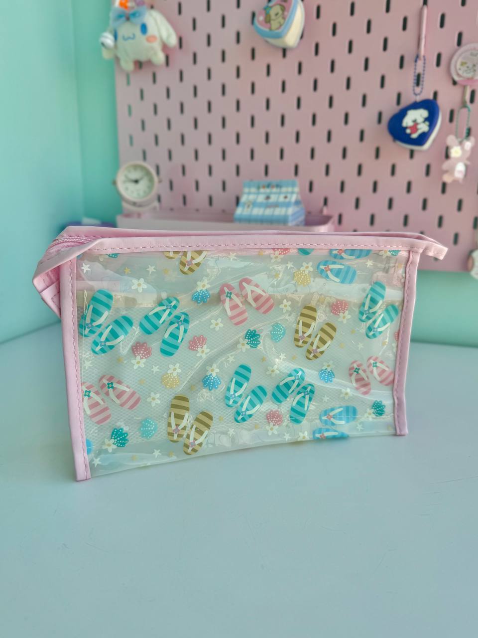 کیف لوازم آرایش صندل و شکوفه پاستلی