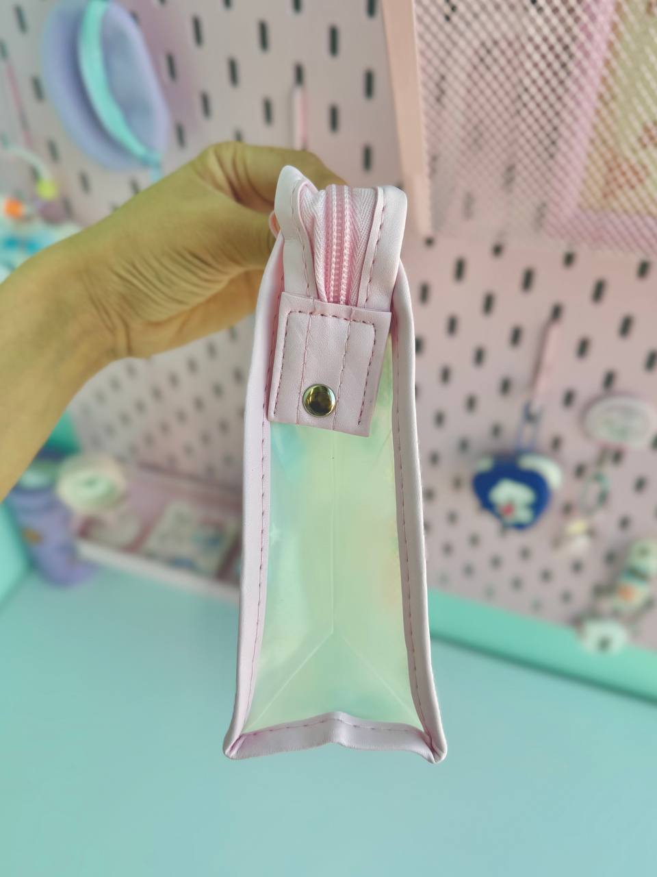 کیف لوازم آرایش صندل و شکوفه پاستلی