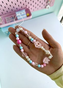 آویز مهره ای خرگوش صورتی