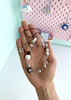 آویز مهره ای مروارید نقره ای
