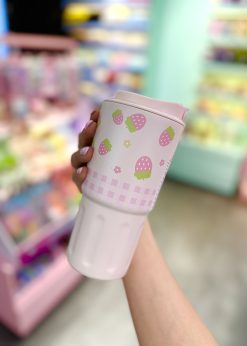 تراول ماگ گربه و توت فرنگی صورتی