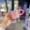 لیوان پینترستی سفالی توت فرنگی کیوت صورتی