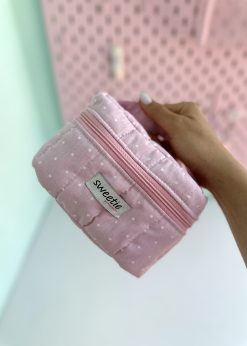 کیف آرایشی صندوقچه ای صورتی پاستلی