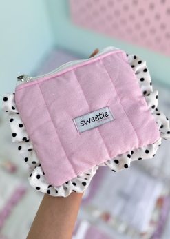 کیف جاکارتی پینترستی مربعی خال خالی صورتی سفید پاستلی