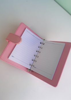 دفترچه کلاسور چرمی صورتی پاستلی