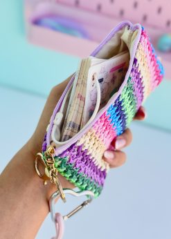 کیف پول حصیری رنگی رنگی پاستلی