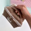 کیف لوازم آرایش ارگانایزر دار مخملی قهوه ای پینترستی